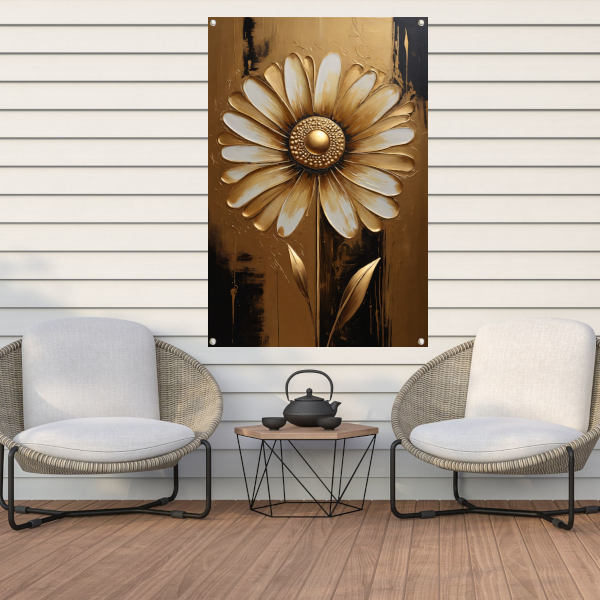 Abstracte Gouden Bloem op Sepia Achtergrond tuinposter