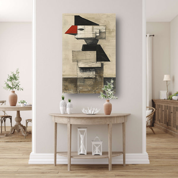 Kubistische Vogel in Zwart-Wit en Rood canvas