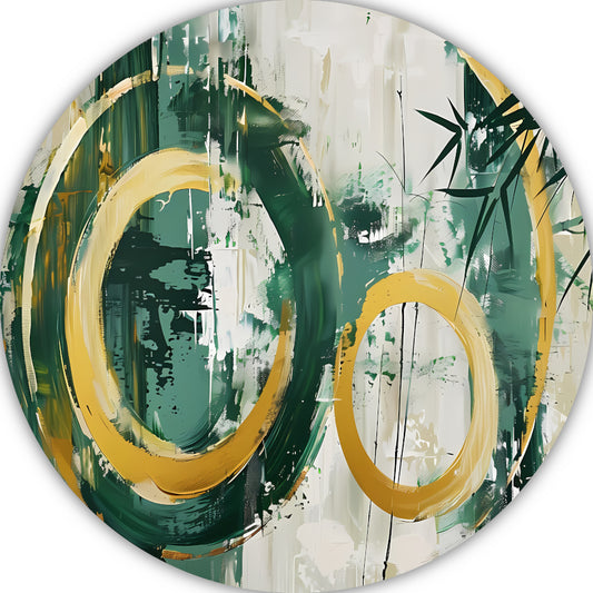 Abstracte Dans van Gouden Cirkels en Groen aluminium muurcirkel