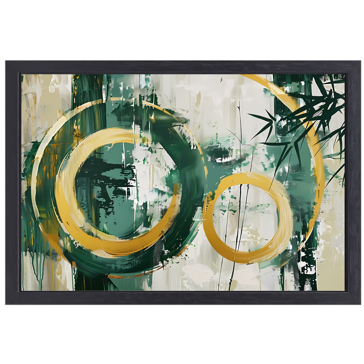 Abstracte Dans van Gouden Cirkels en Groen canvas met baklijst