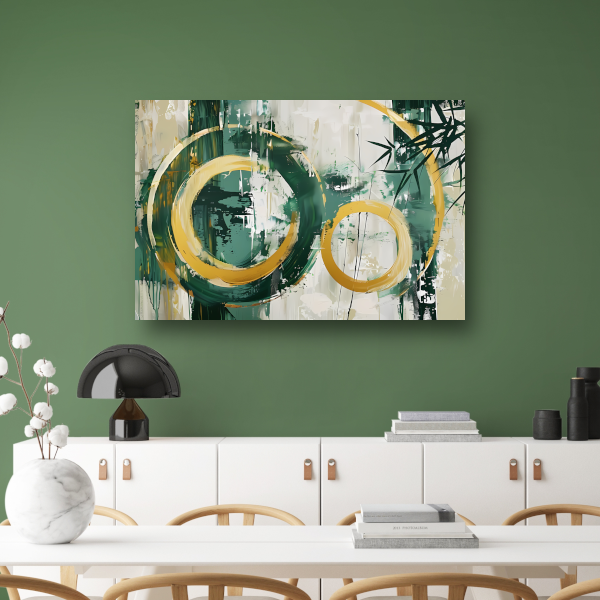 Abstracte Dans van Gouden Cirkels en Groen canvas