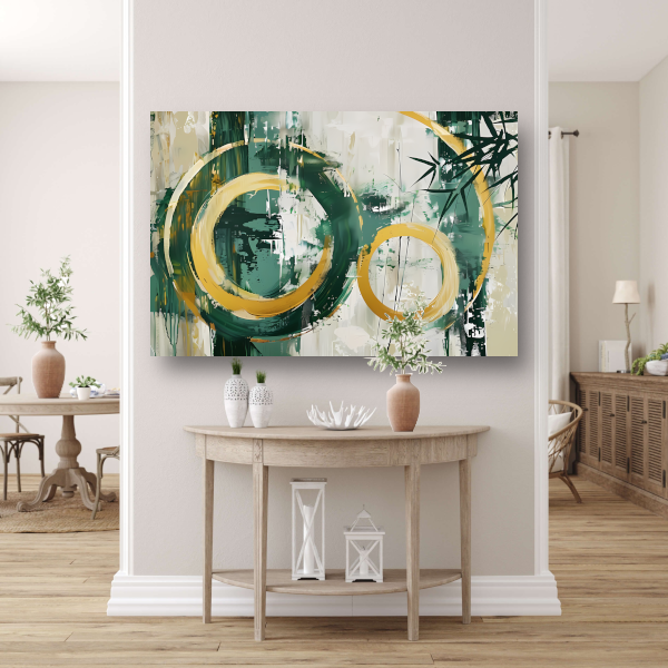 Abstracte Dans van Gouden Cirkels en Groen canvas