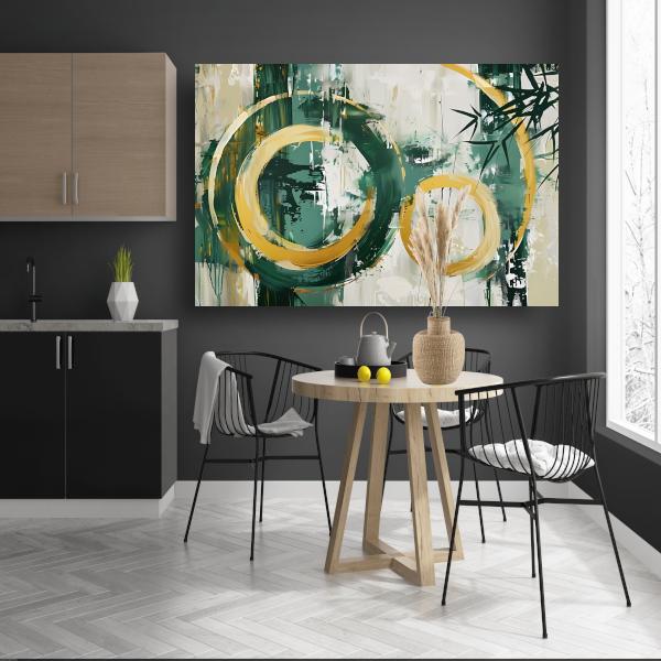 Abstracte Dans van Gouden Cirkels en Groen canvas