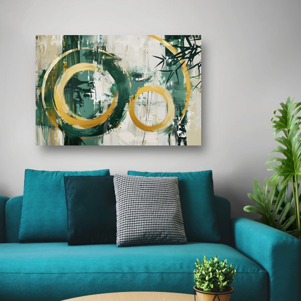 Abstracte Dans van Gouden Cirkels en Groen canvas