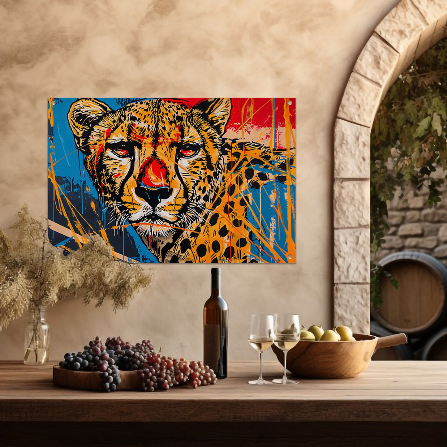 Dynamisch Kleurrijk Cheetah Graffiti Schilderij tuinposter