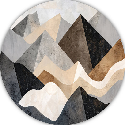 Abstracte bergen in aardetinten minimalistisch design aluminium muurcirkel