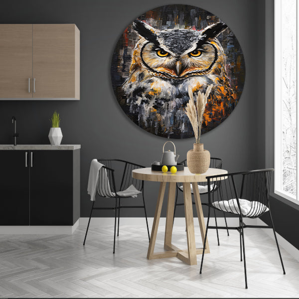 Uil met Oranje Ogen op Abstracte Achtergrond aluminium muurcirkel