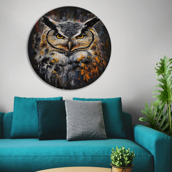 Uil met Oranje Ogen op Abstracte Achtergrond aluminium muurcirkel