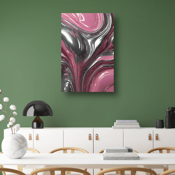 Reflectie van zilver en roze in abstractie canvas met baklijst