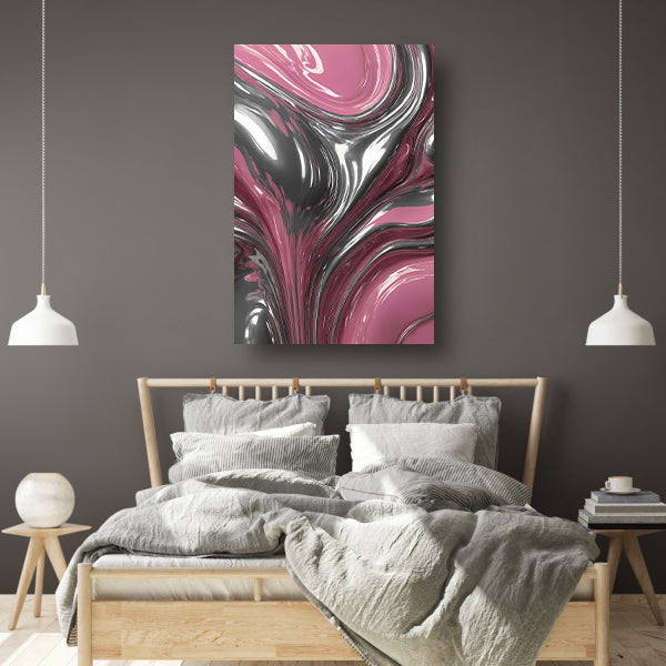 Reflectie van zilver en roze in abstractie canvas met baklijst