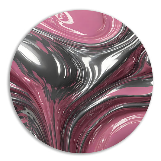 Reflectie van zilver en roze in abstractie aluminium muurcirkel