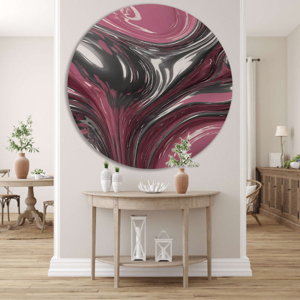 Reflectie van zilver en roze in abstractie forex muurcirkel