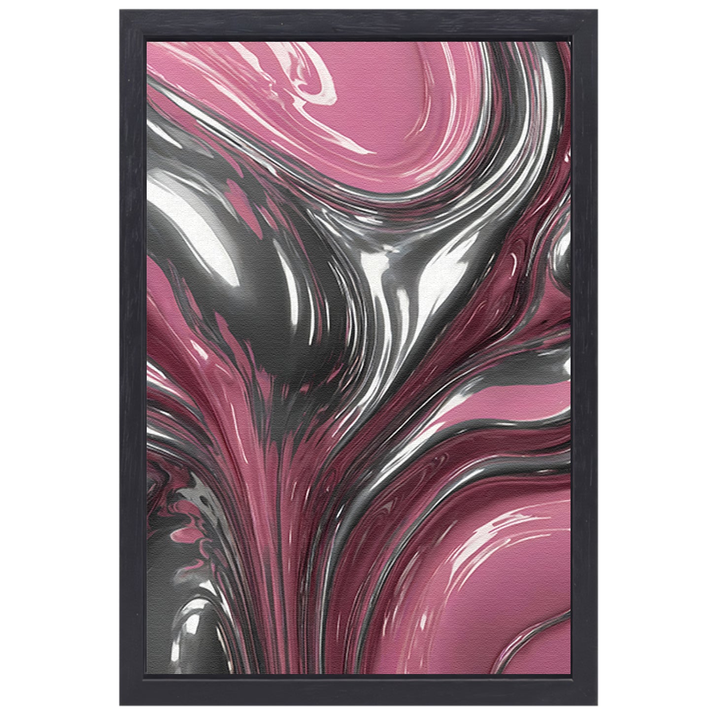 Reflectie van zilver en roze in abstractie canvas met baklijst