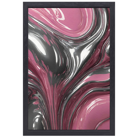 Reflectie van zilver en roze in abstractie canvas met baklijst