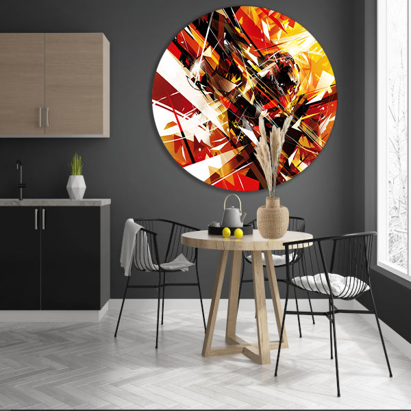 Abstracte energie-uitbarsting in levendige kleuren aluminium muurcirkel