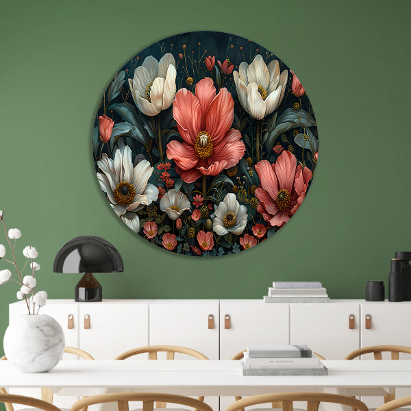 Bloemenpracht in Popart Stijl aluminium muurcirkel