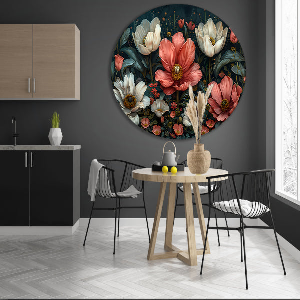 Bloemenpracht in Popart Stijl aluminium muurcirkel