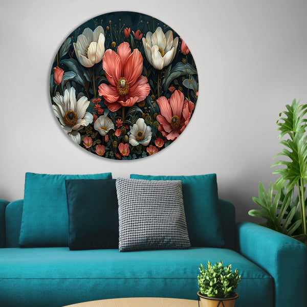 Bloemenpracht in Popart Stijl aluminium muurcirkel