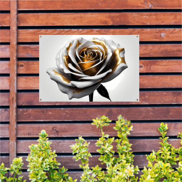 Gouden Roos Elegantie in Monochroom tuinposter