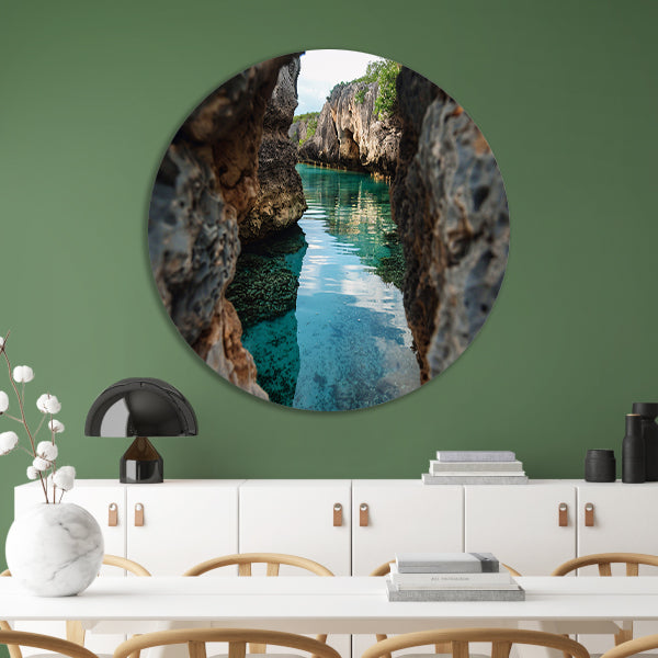 Turquoise Waterweg door Rotskloof aluminium muurcirkel