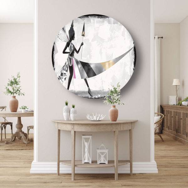 Art Deco Vrouw in Monochroom met Goud aluminium muurcirkel