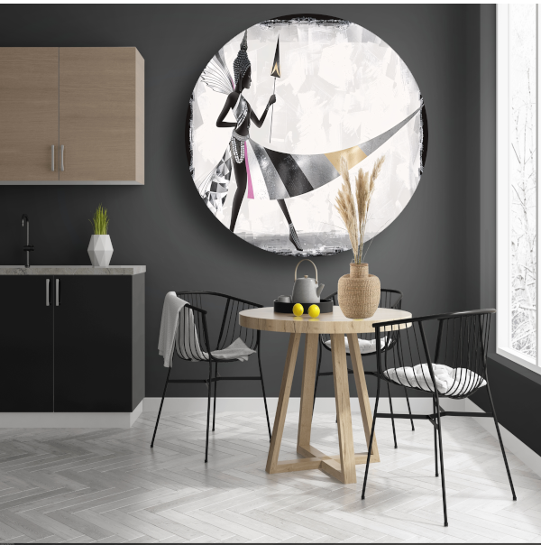 Art Deco Vrouw in Monochroom met Goud aluminium muurcirkel