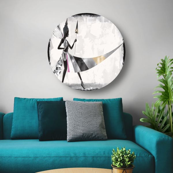 Art Deco Vrouw in Monochroom met Goud aluminium muurcirkel