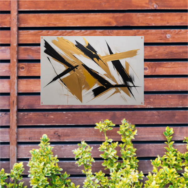 Dynamische Abstractie in Goud en Zwart tuinposter