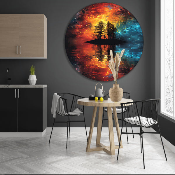 Eenzame figuur op kosmisch eiland aluminium muurcirkel
