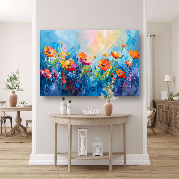 Abstract kleurrijk bloemenveld schilderij op canvas canvas