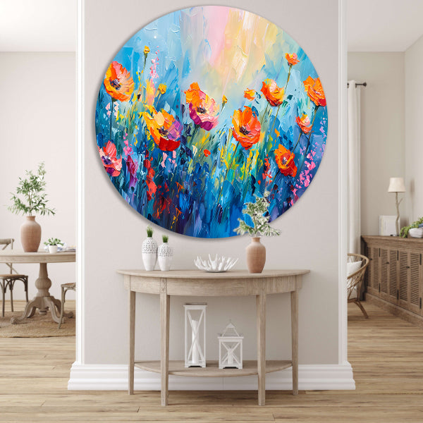 Abstract kleurrijk bloemenveld schilderij forex muurcirkel