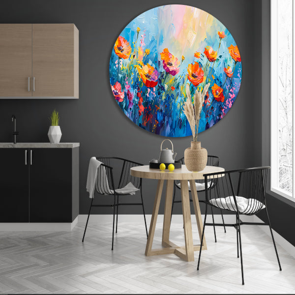 Abstract kleurrijk bloemenveld schilderij forex muurcirkel