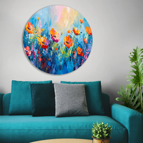 Abstract kleurrijk bloemenveld schilderij forex muurcirkel