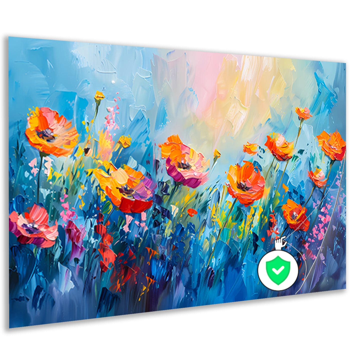 Abstract kleurrijk bloemenveld schilderij op canvas poster