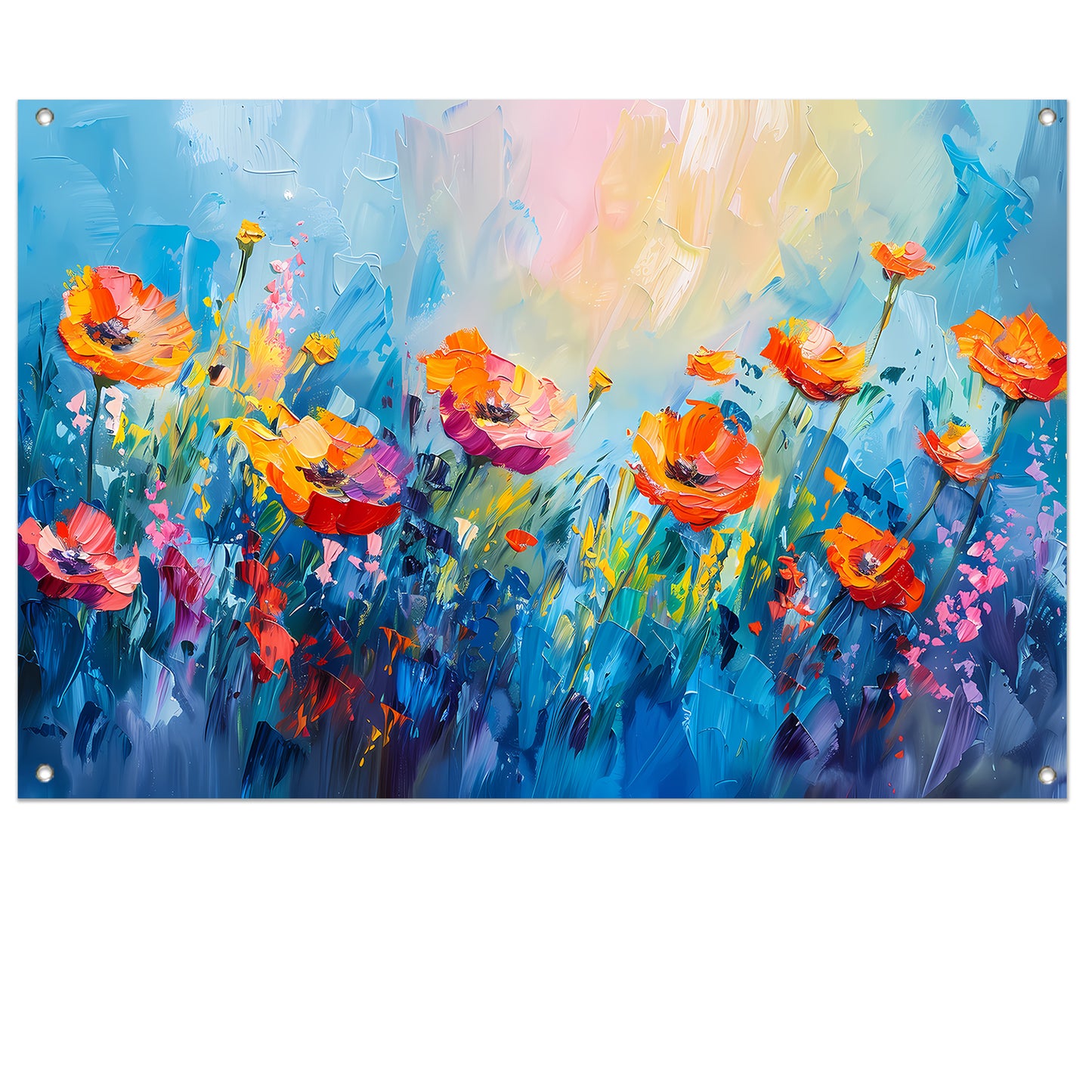Abstract kleurrijk bloemenveld schilderij tuinposter