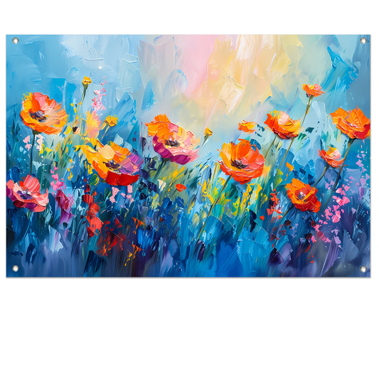 Abstract kleurrijk bloemenveld schilderij tuinposter