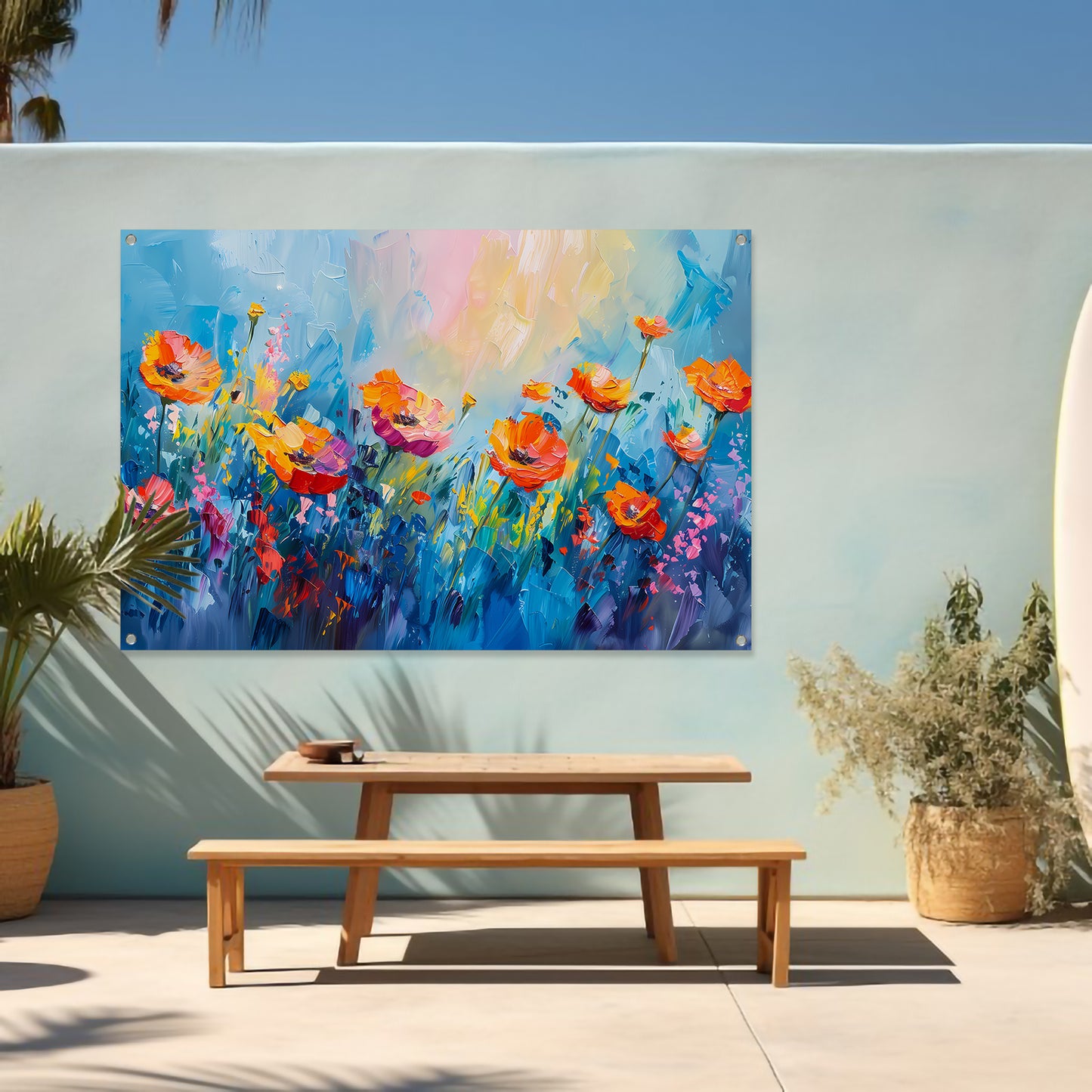 Abstract kleurrijk bloemenveld schilderij tuinposter