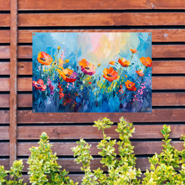 Abstract kleurrijk bloemenveld schilderij tuinposter