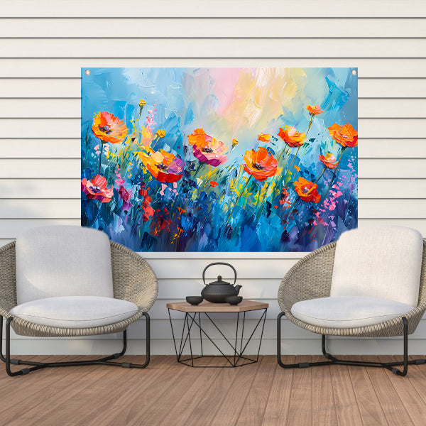 Abstract kleurrijk bloemenveld schilderij tuinposter