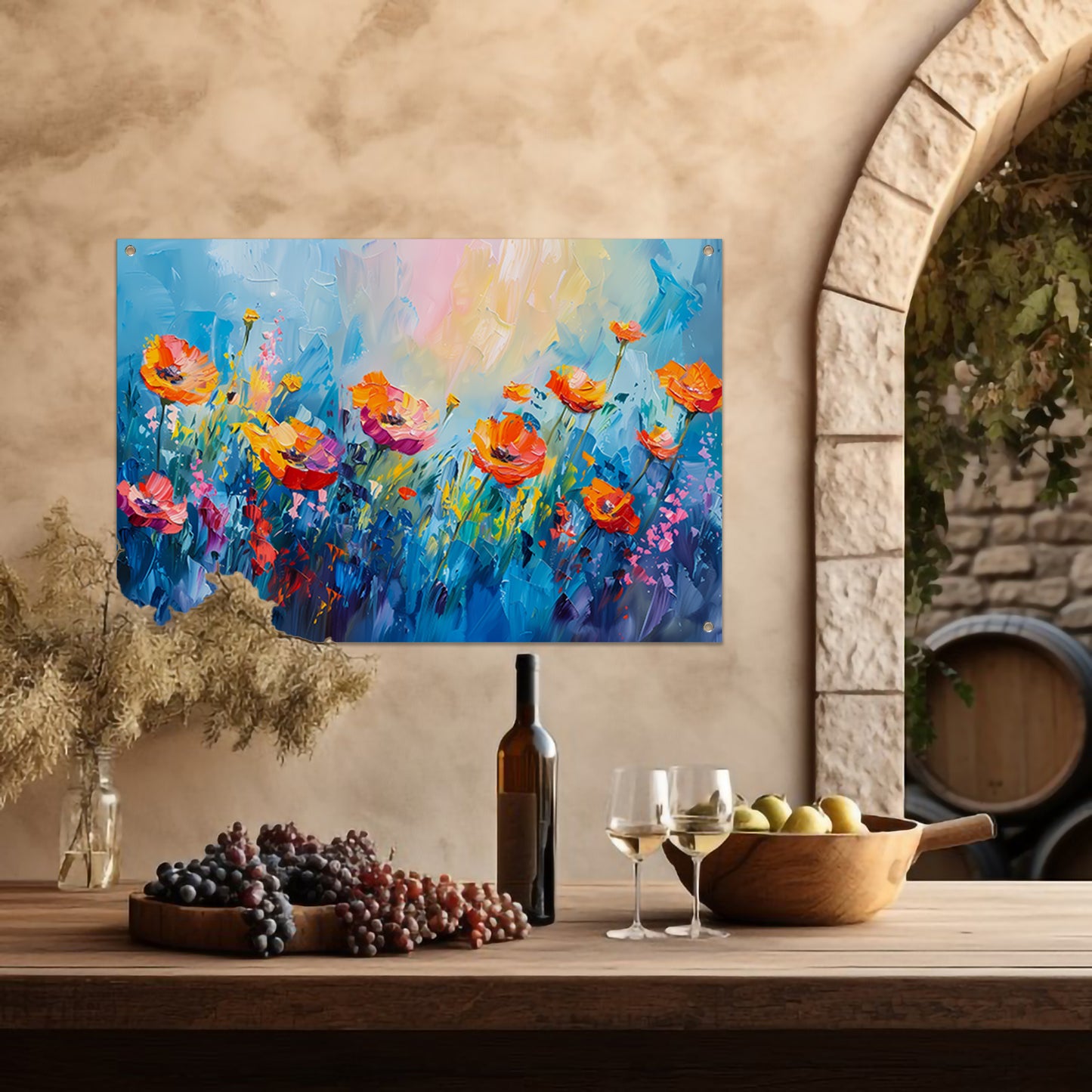 Abstract kleurrijk bloemenveld schilderij tuinposter