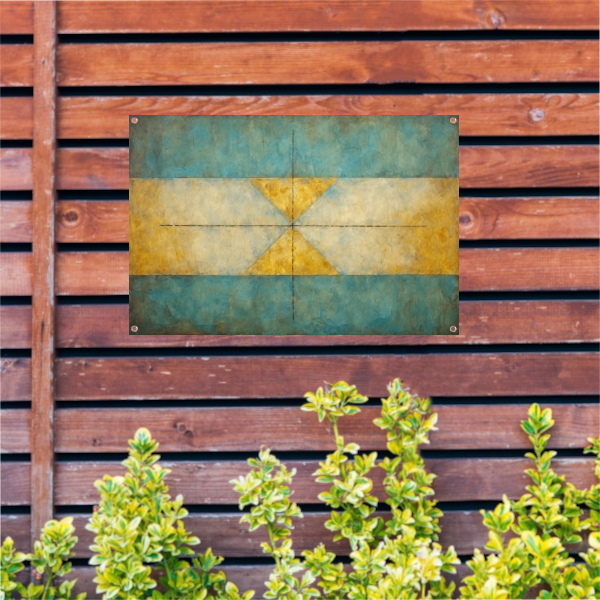 Geometrische compositie in geel, blauw en wit tuinposter