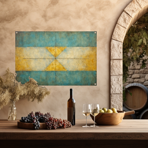 Geometrische compositie in geel, blauw en wit tuinposter