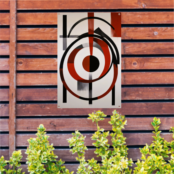 Abstracte Symmetrie in Rood, Zwart en Wit tuinposter