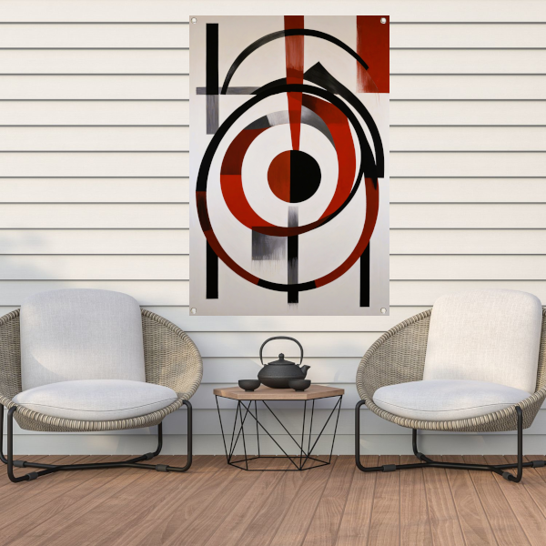 Abstracte Symmetrie in Rood, Zwart en Wit tuinposter