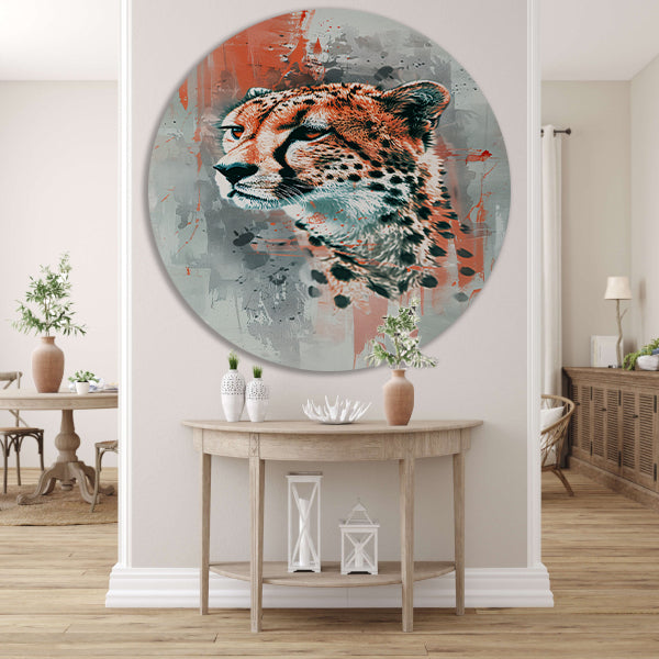 Digitale kunst van cheeta op abstracte achtergrond aluminium muurcirkel