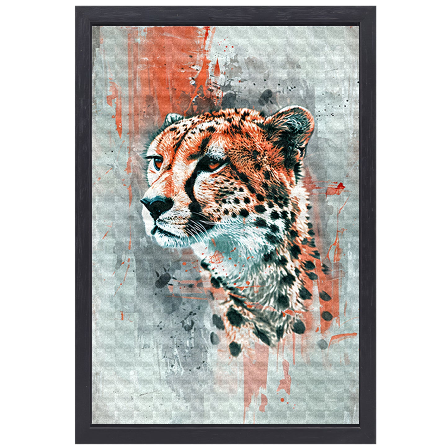 Digitale kunst van cheeta op abstracte achtergrond canvas met baklijst