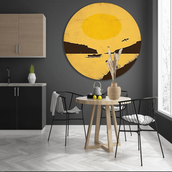 Silhouet van Muis met Gitaar bij Zonsondergang aluminium muurcirkel