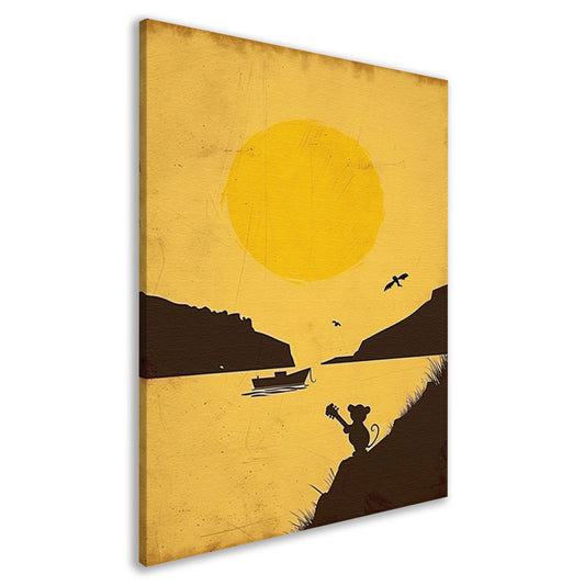 Silhouet van Muis met Gitaar bij Zonsondergang canvas