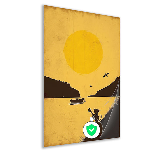 Silhouet van Muis met Gitaar bij Zonsondergang poster