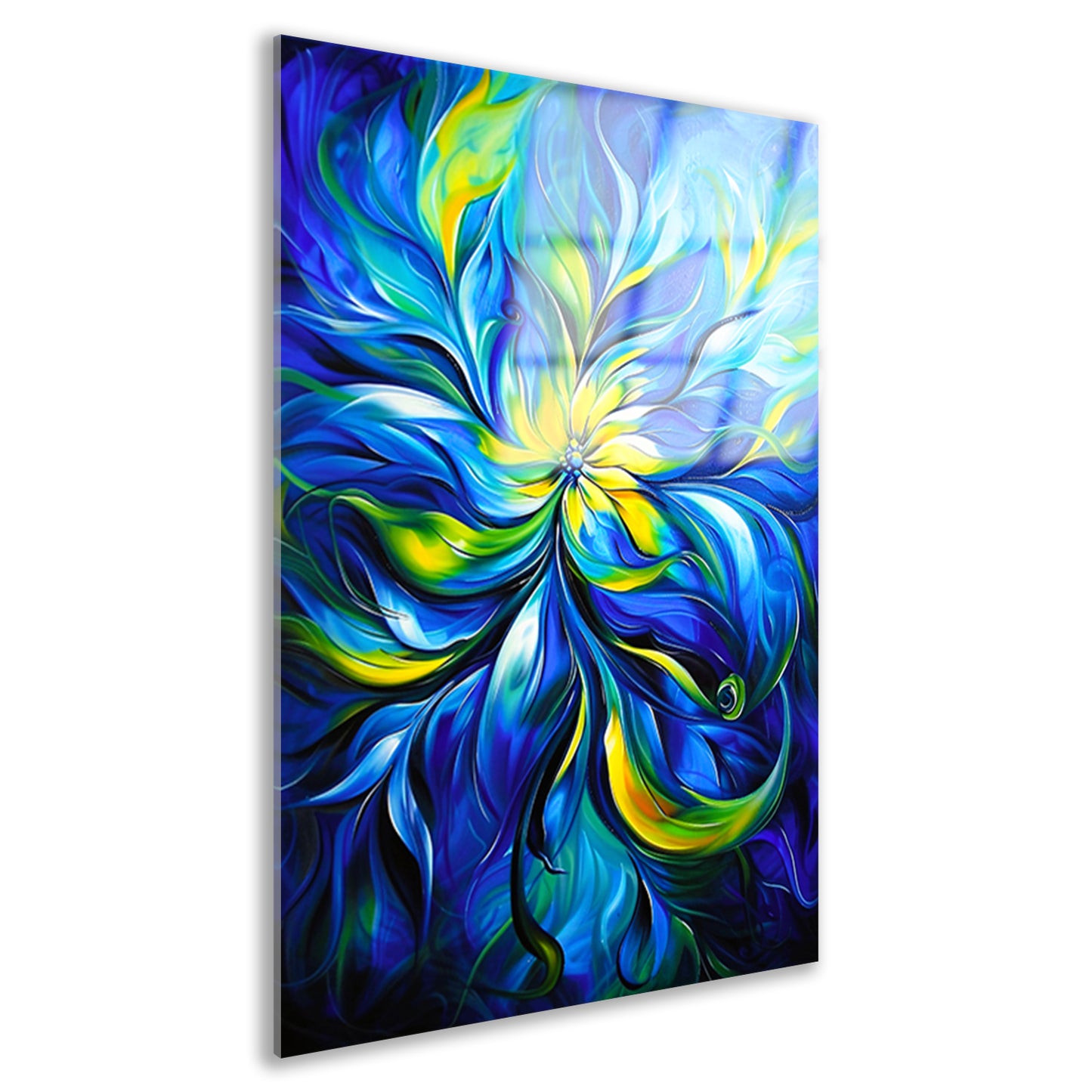 Abstract schilderij met dynamische kleurencombinatie acrylglas